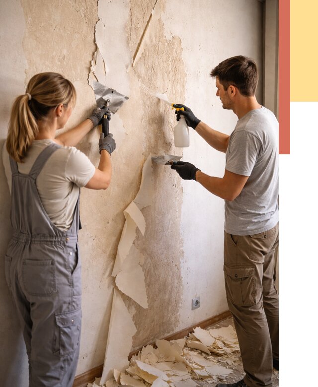 Снятие старых обоев в каменке от 5310 руб. под ключ недорого | ОТДЕЛОЧНИК-Кам