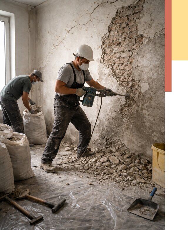 Демонтаж штукатурки со стен в каменке от 7283 руб/м² — быстро и недорого | ОТДЕЛОЧНИК-Кам