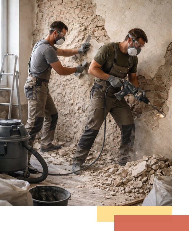 Демонтаж штукатурки со стен в каменке быстро и аккуратно