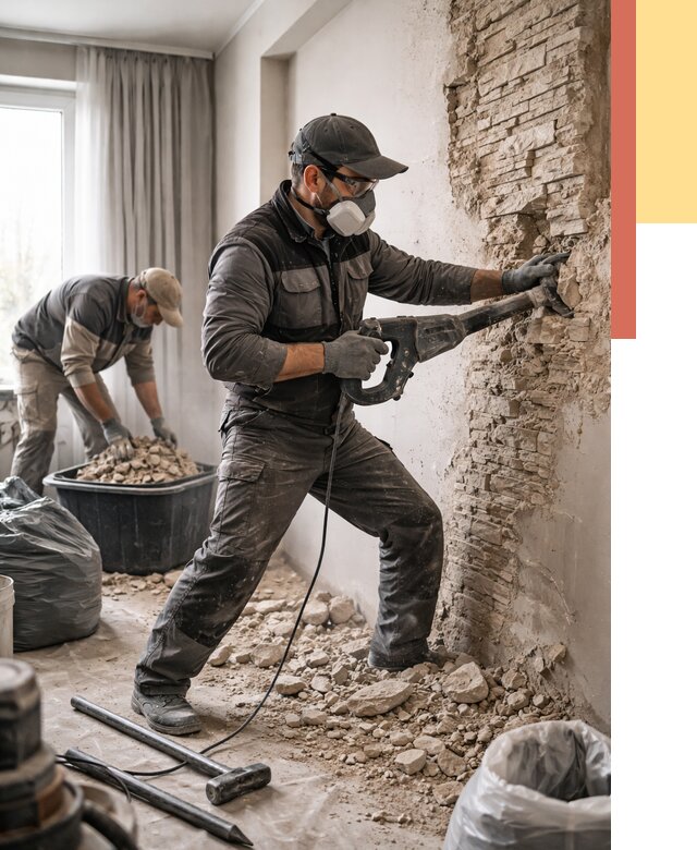 Демонтаж декоративного камня в каменке от 1467 руб/м² — быстро и недорого | ОТДЕЛОЧНИК-Кам