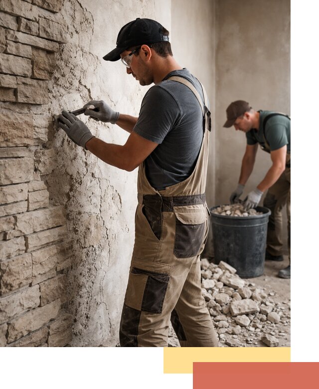 Демонтаж декоративного камня в каменке профессионально и безопасно