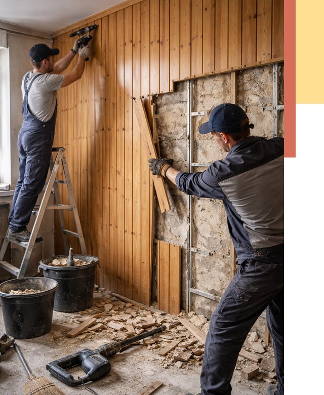 Демонтаж вагонки со стен в каменке от 1467 руб. — снятие, удаление, срочно | ОТДЕЛОЧНИК-Кам