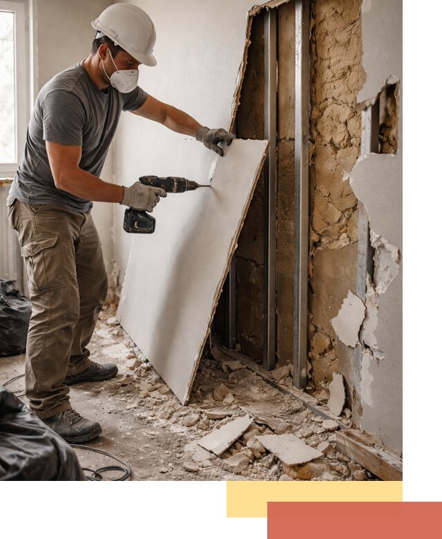 Демонтаж гипсокартона со стен в каменке качественно и быстро