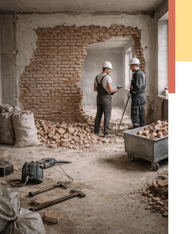 Демонтаж кирпичных стен в каменке от 4248 руб. — быстро, недорого, под ключ | ОТДЕЛОЧНИК-Кам