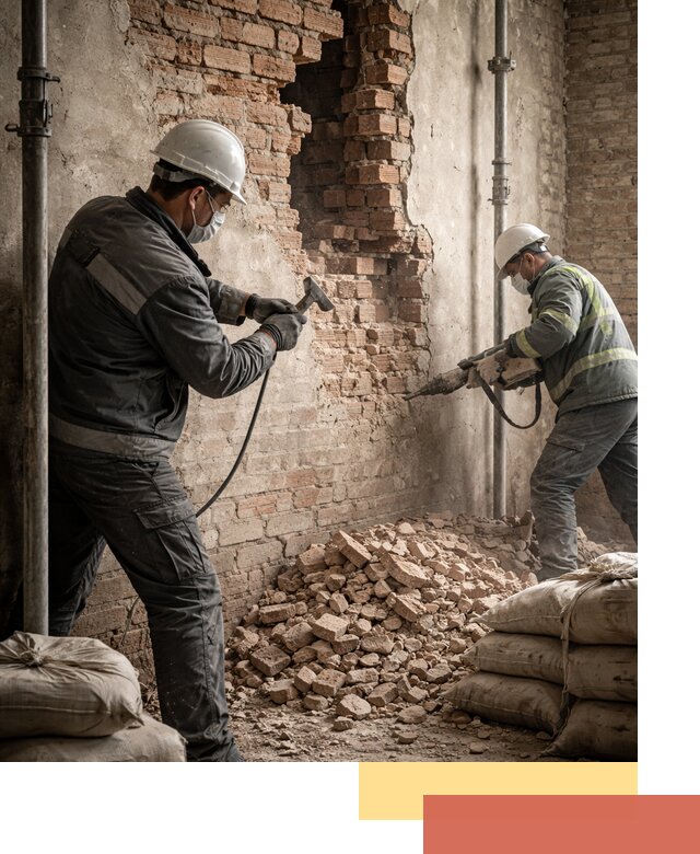 Демонтаж кирпичных стен в каменке быстро и безопасно