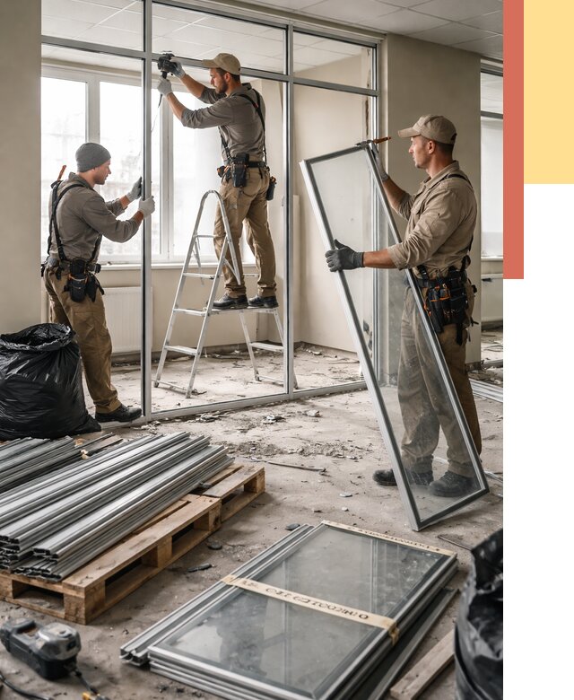 Демонтаж алюминиевых перегородок в каменке от 4248 руб. — быстро и недорого | ОТДЕЛОЧНИК-Кам