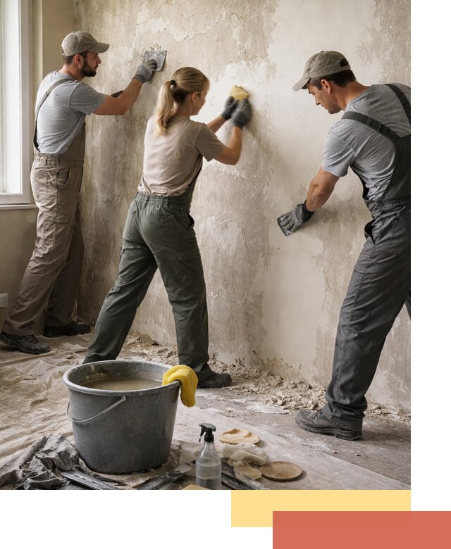 Очистка стен от клея и грунтовки в каменке качественно и быстро