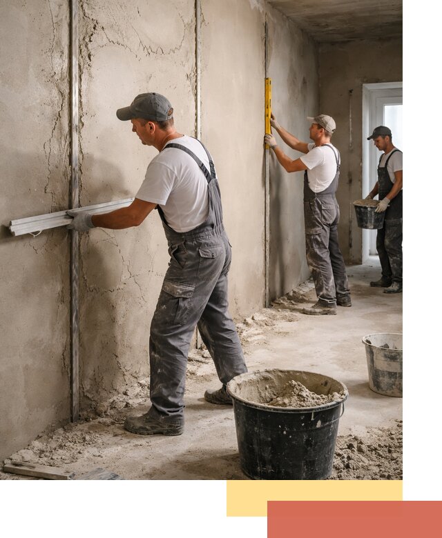 Штукатурка стен по маякам в каменке — точная и ровная поверхность