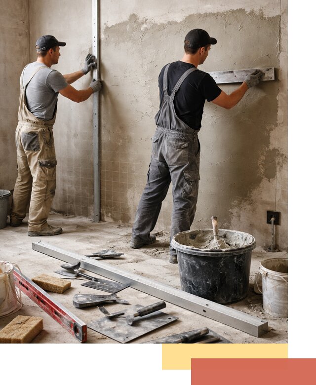 Профессиональная штукатурка стен под плитку в каменке