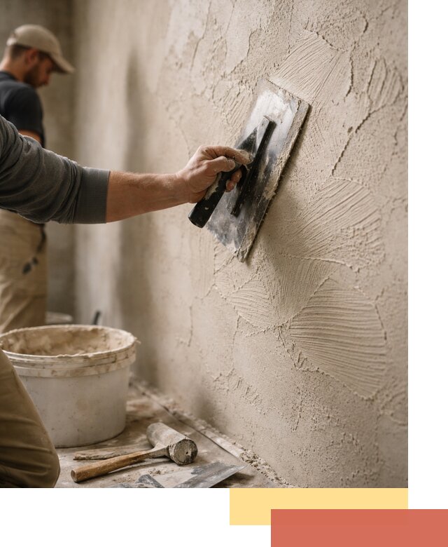 Фактурная штукатурка стен в каменке — монтаж, отделка, реставрация