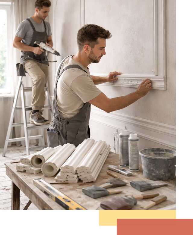 Монтаж лепнины на стены в каменке профессионально и качественно