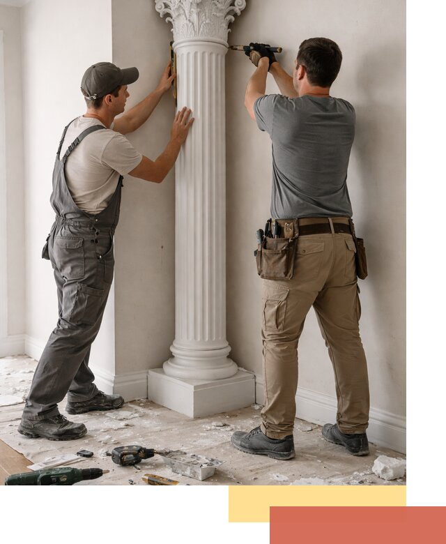 Установка декоративных колонн в каменке под ключ