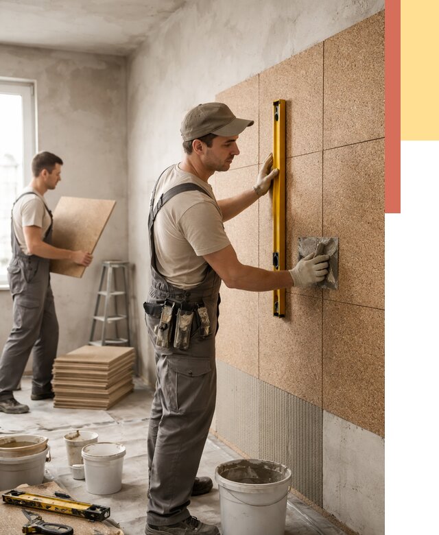 Монтаж пробковых панелей на стены в каменке от 3540 руб. — ОТДЕЛОЧНИК-Кам