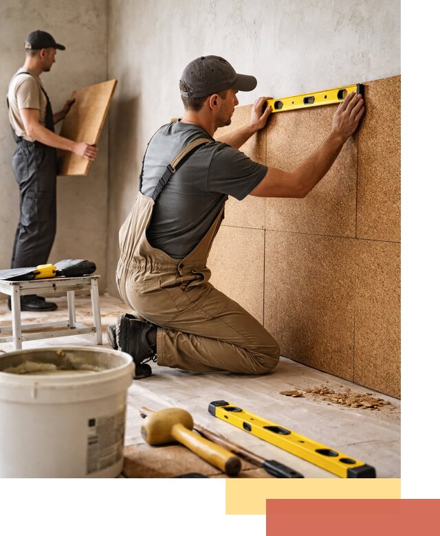 Монтаж пробковых панелей на стены в каменке быстро и качественно