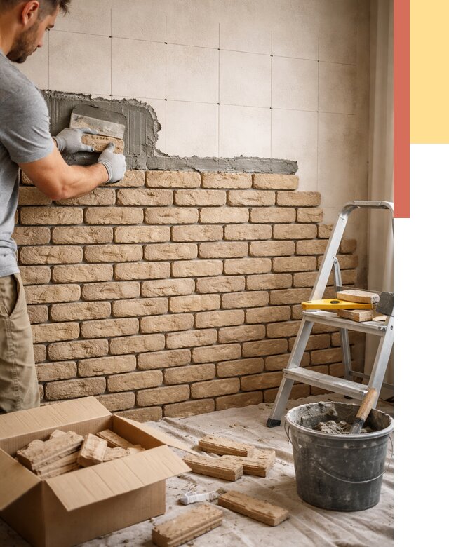 Монтаж декоративного кирпича в каменке от 3237 руб./м² — быстро и недорого | ОТДЕЛОЧНИК-Кам