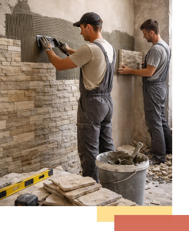 Монтаж искусственного камня в каменке — облицовка стен и фасадов