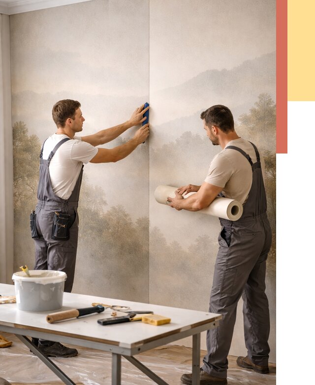 Поклейка фотообоев в каменке от 8598 руб/м² — быстро и недорого | ОТДЕЛОЧНИК-Кам