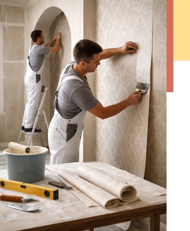 Поклейка обоев на сложные стены в каменке от 2832 руб. под ключ | ОТДЕЛОЧНИК-Кам