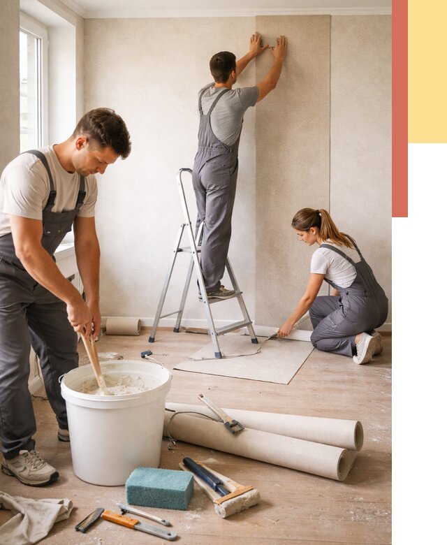 Оклейка стен обоями в каменке от 3540 руб/м2 — быстро и недорого | ОТДЕЛОЧНИК-Кам