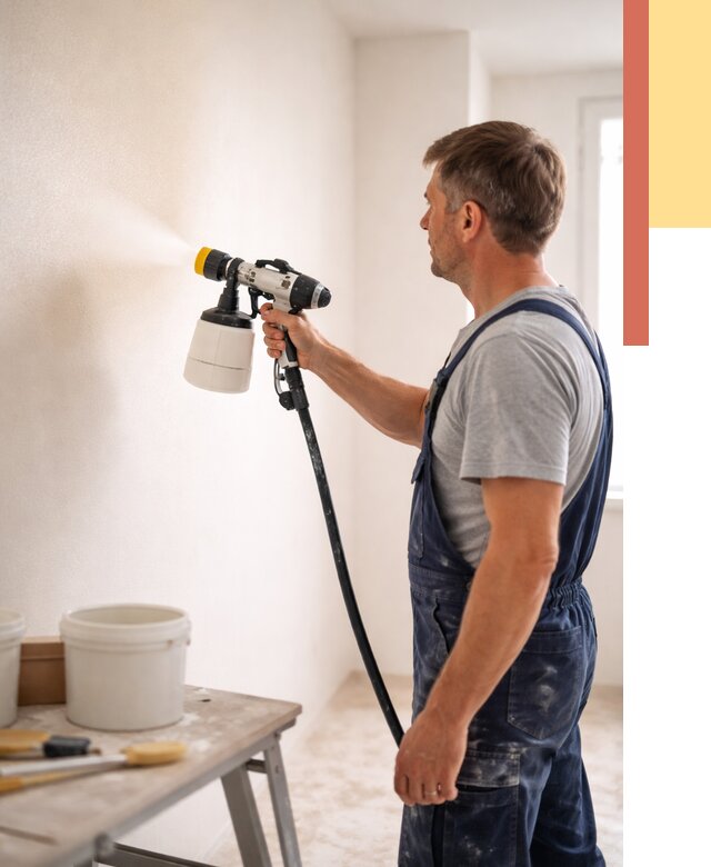 Покраска стен краскопультом в каменке от 7586 руб. — механизированная покраска | ОТДЕЛОЧНИК-Кам