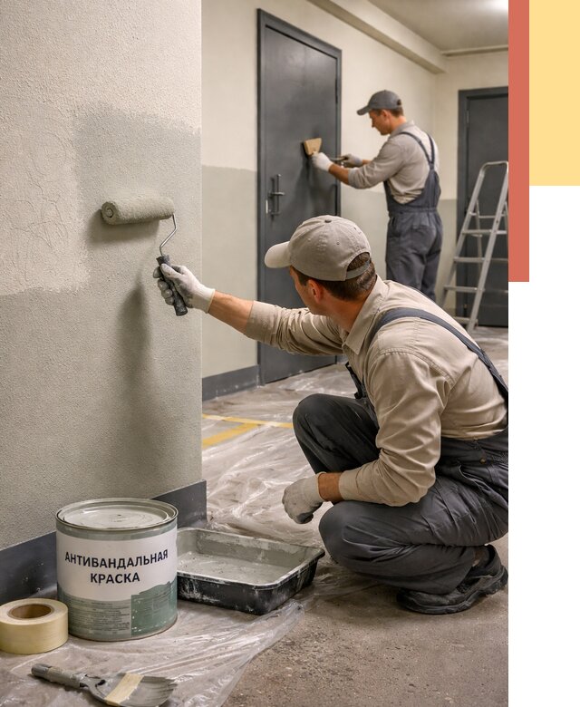 Покраска стен антивандальной краской в каменке от 4552 руб./м² под ключ | ОТДЕЛОЧНИК-Кам