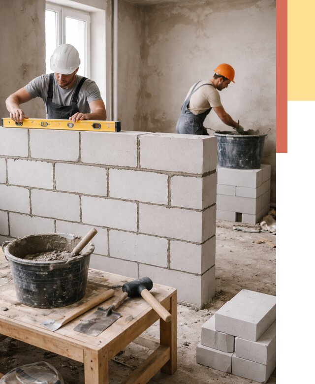 Кладка перегородок из газобетона в каменке от 3237 руб. под ключ | ОТДЕЛОЧНИК-Кам