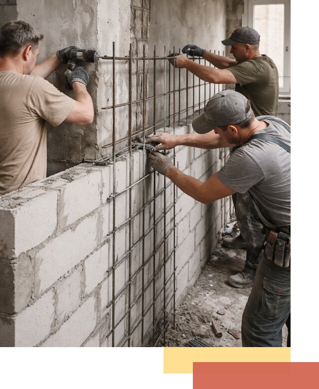 Армирование кладки перегородок в каменке профессионально и надёжно