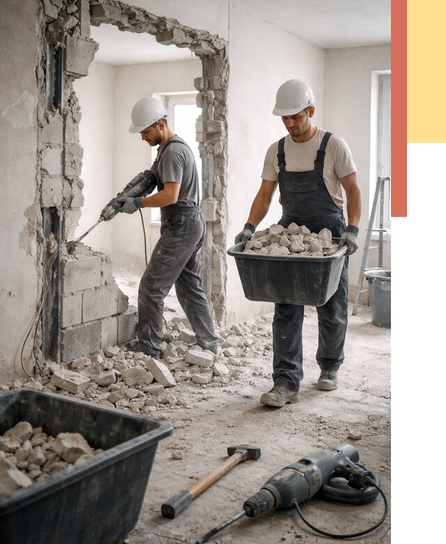 Демонтаж блоковых перегородок в каменке от 3793 руб. — быстро и недорого | ОТДЕЛОЧНИК-Кам