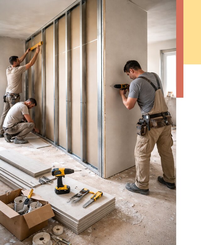 Монтаж однослойной перегородки из гипсокартона в каменке от 657 руб. | ОТДЕЛОЧНИК-Кам