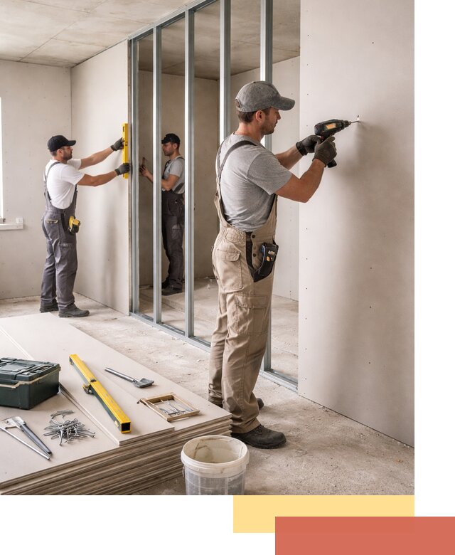 Однослойная перегородка из гипсокартона в каменке под ключ, монтаж и отделка