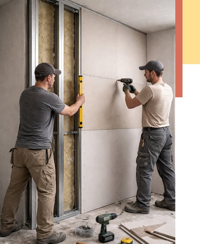 Монтаж двухслойной перегородки из гипсокартона в каменке от 1467 руб. | ОТДЕЛОЧНИК-Кам