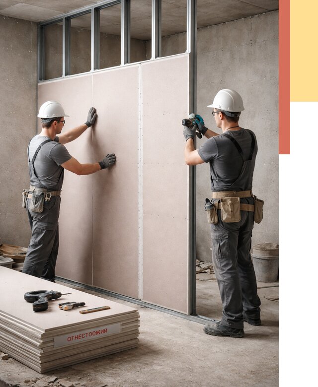 Перегородка из огнестойкого гипсокартона в каменке от 1871 руб. под ключ | ОТДЕЛОЧНИК-Кам