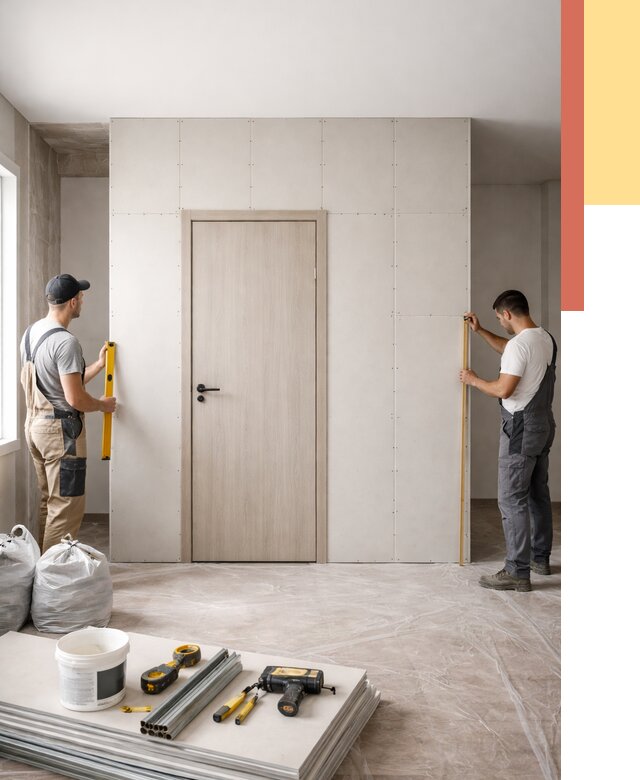 Перегородка из гипсокартона с дверью в каменке от 4552 руб. под ключ | ОТДЕЛОЧНИК-Кам