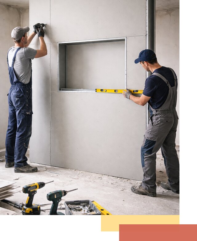 Перегородка из гипсокартона с нишей под декор в каменке