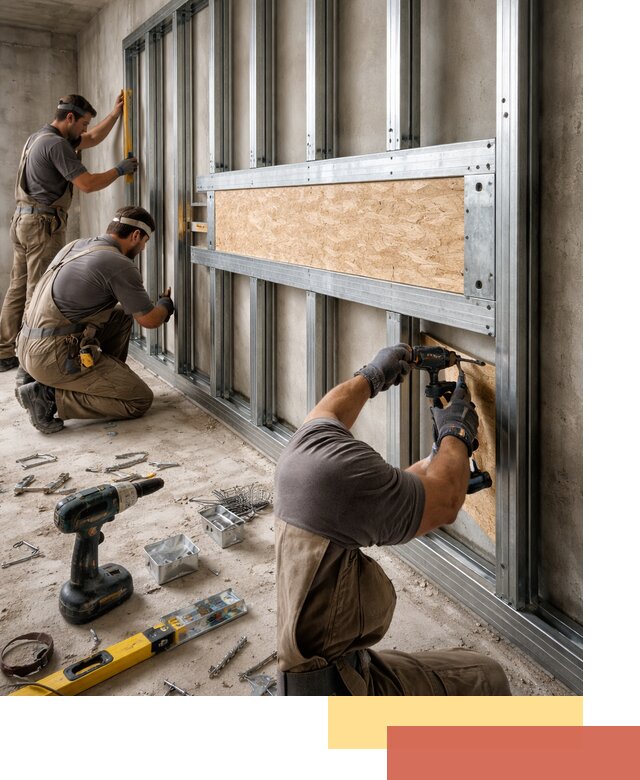 Усиленная перегородка для крепления тяжёлых конструкций в каменке