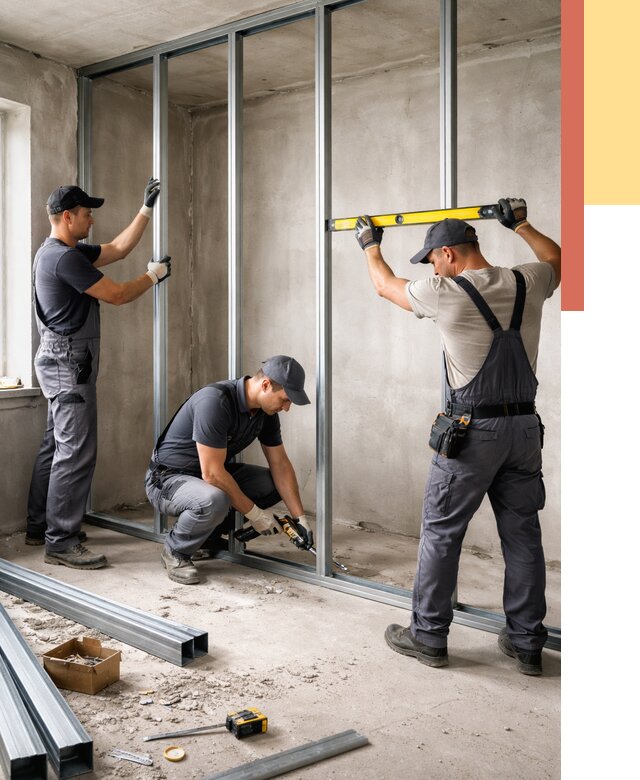 Монтаж каркаса перегородки из профиля в каменке от 759 руб. | ОТДЕЛОЧНИК-Кам