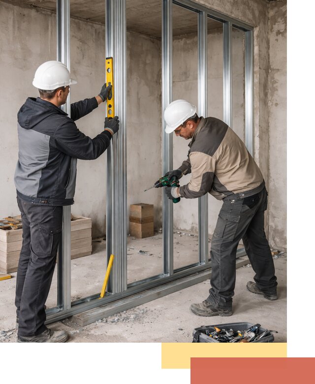 Монтаж каркаса перегородки из профиля в каменке