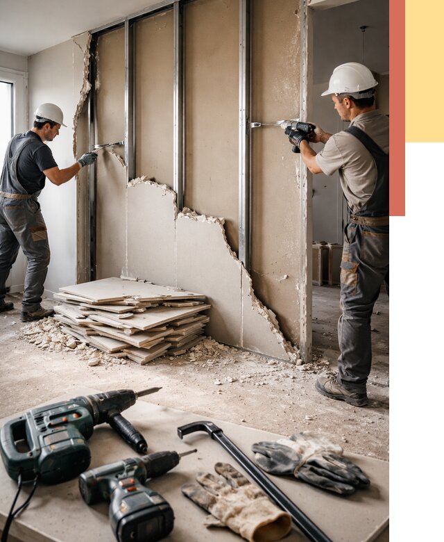 Демонтаж перегородки из гипсокартона в каменке от 1214 руб. быстро и недорого | ОТДЕЛОЧНИК-Кам