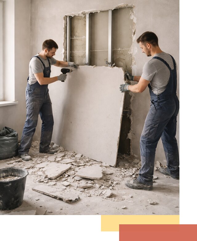 Демонтаж перегородки из гипсокартона в каменке быстрый и аккуратный