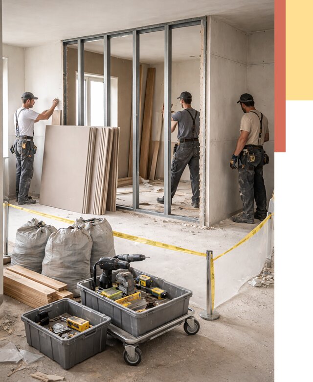 Перенос гипсокартонной перегородки в каменке под ключ от 4552 руб. | Демонтаж и монтаж – ОТДЕЛОЧНИК-Кам