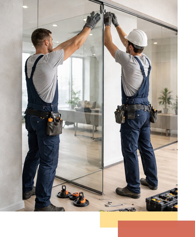 Безрамные стеклянные перегородки под ключ в каменке