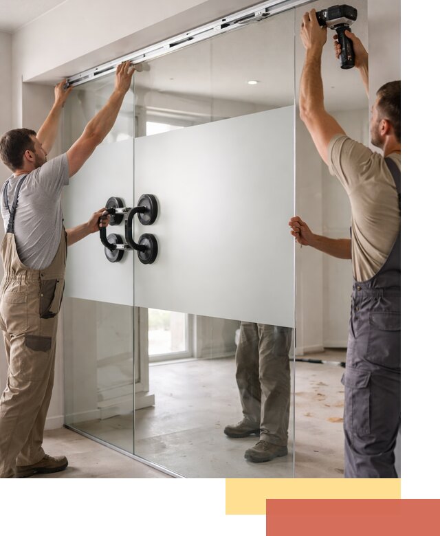 Матовые стеклянные перегородки под ключ в каменке