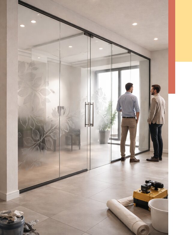 Стеклянные перегородки с рисунком в каменке от 12644 руб. монтаж и нанесение | ОТДЕЛОЧНИК-Кам