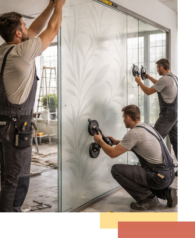 Стеклянные перегородки с рисунком на заказ в каменке