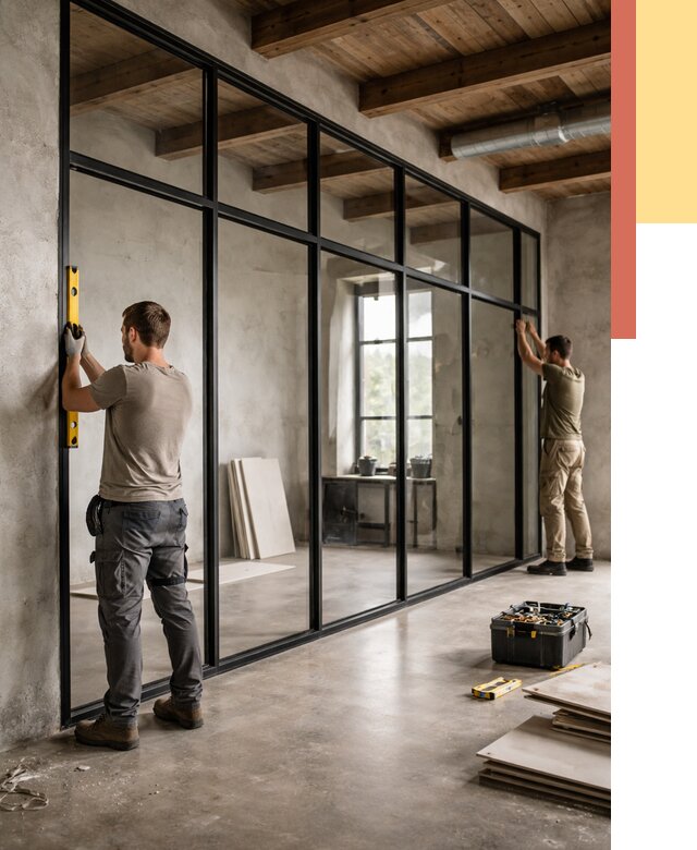 Стеклянные перегородки лофт в каменке от 10621 руб. под ключ | ОТДЕЛОЧНИК-Кам