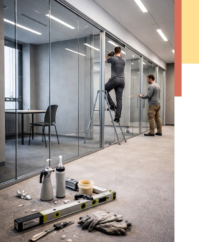 Стеклянные офисные перегородки в каменке от 8598 руб. — монтаж и установка | ОТДЕЛОЧНИК-Кам