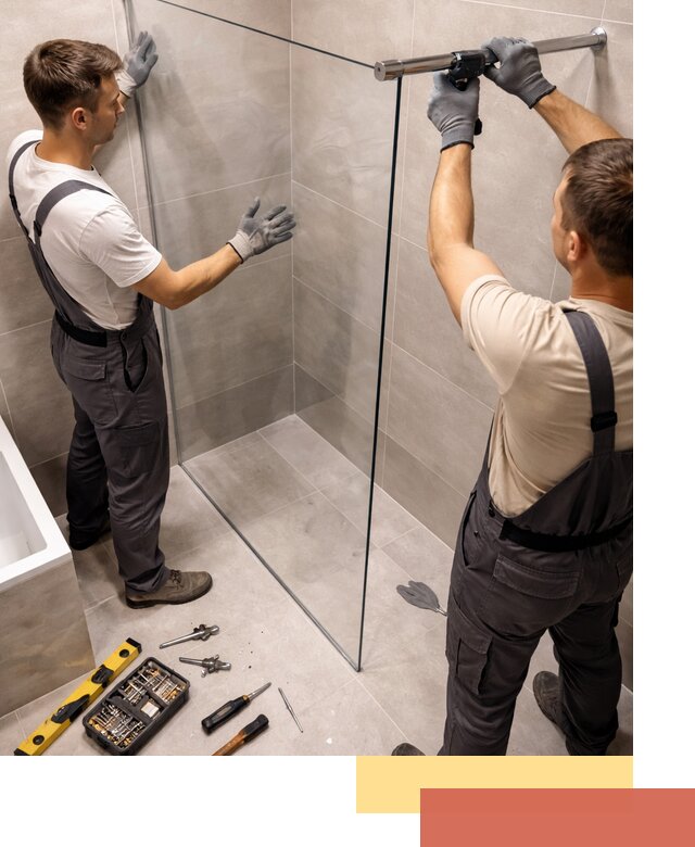 Стеклянные перегородки для душа в каменке — изготовление и монтаж