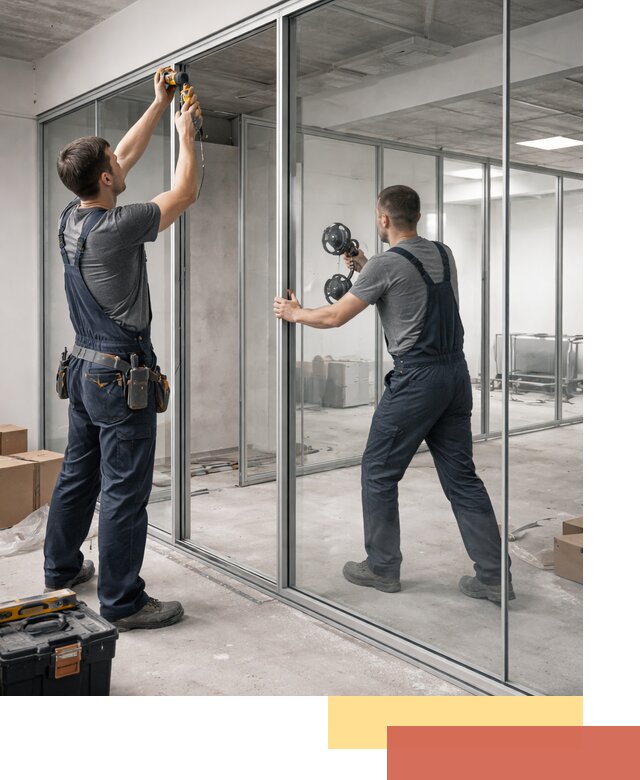 Алюминиевые перегородки со стеклом в каменке — изготовление и монтаж