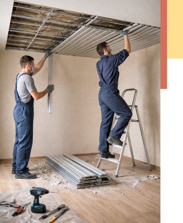 Демонтаж реечного потолка в каменке от 4552 руб. быстро и недорого | ОТДЕЛОЧНИК-Кам