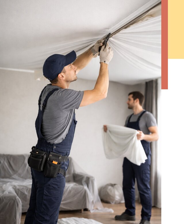 Демонтаж натяжного потолка в каменке от 4552 руб. — снятие и разбор под ключ | ОТДЕЛОЧНИК-Кам